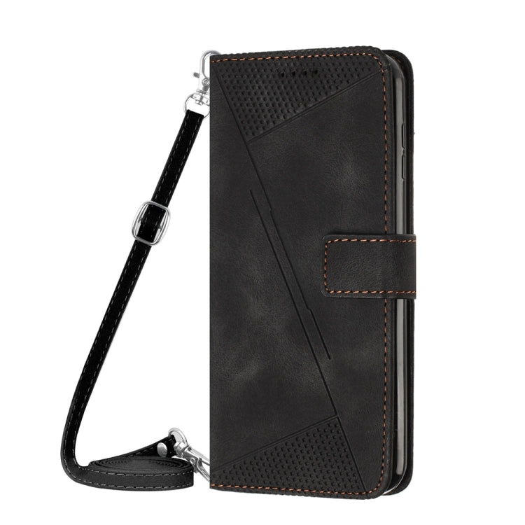 BowLift | For iPhone 13 Pro Max Dream Triangle Leather Phone Case with Shoulder Strap (Black)