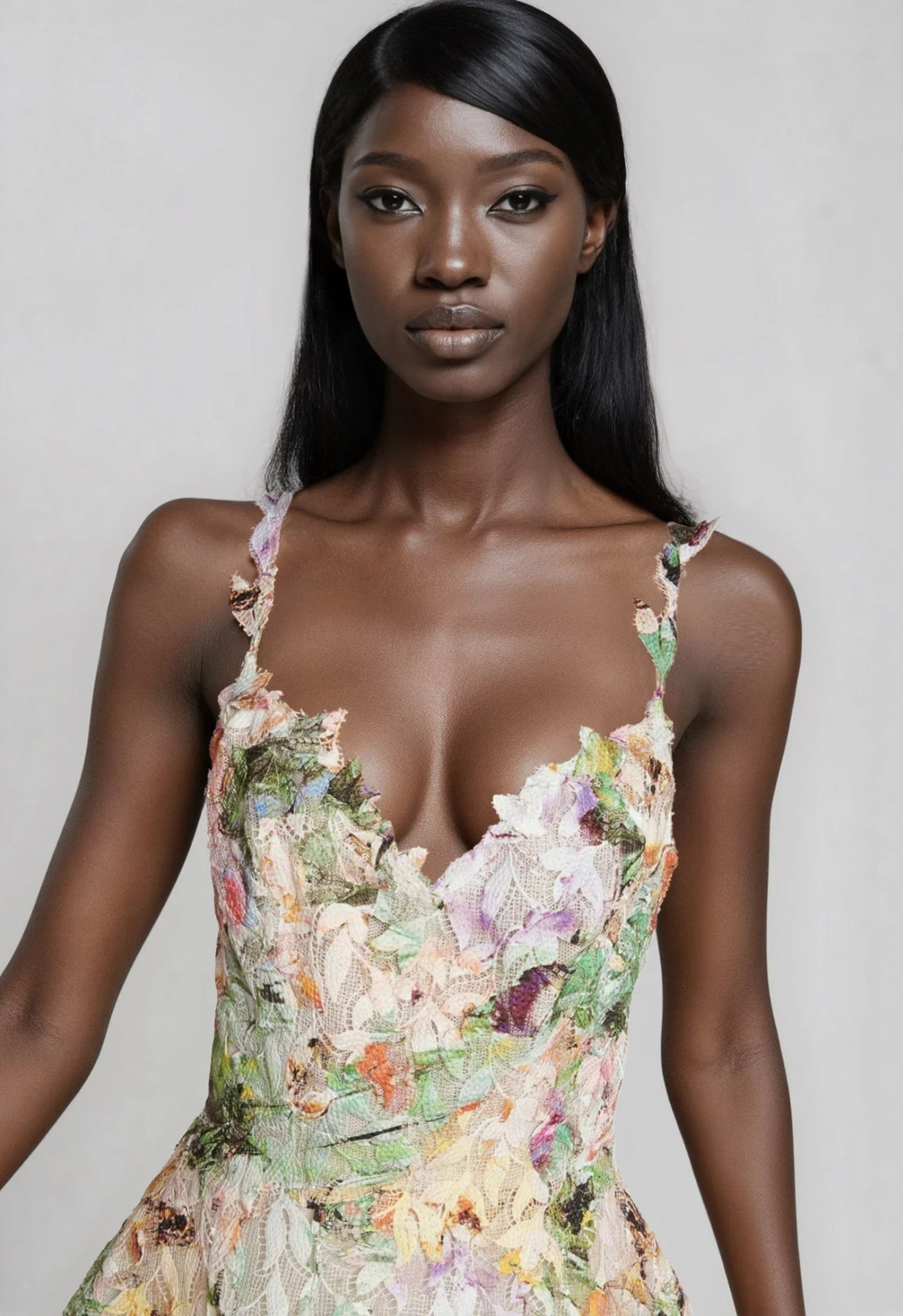 Women's Floral Spaghetti Strap Midi Dress with A-Line Skirt
