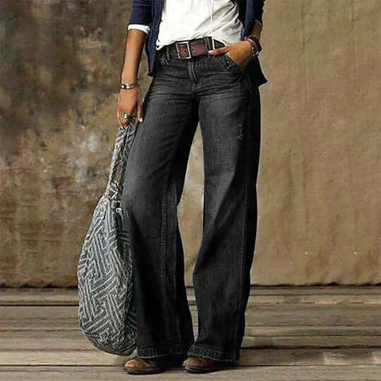 Women’s Grey High Waist Wide Leg Flared Denim Jeans