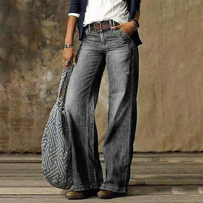 Women’s Grey High Waist Wide Leg Flared Denim Jeans