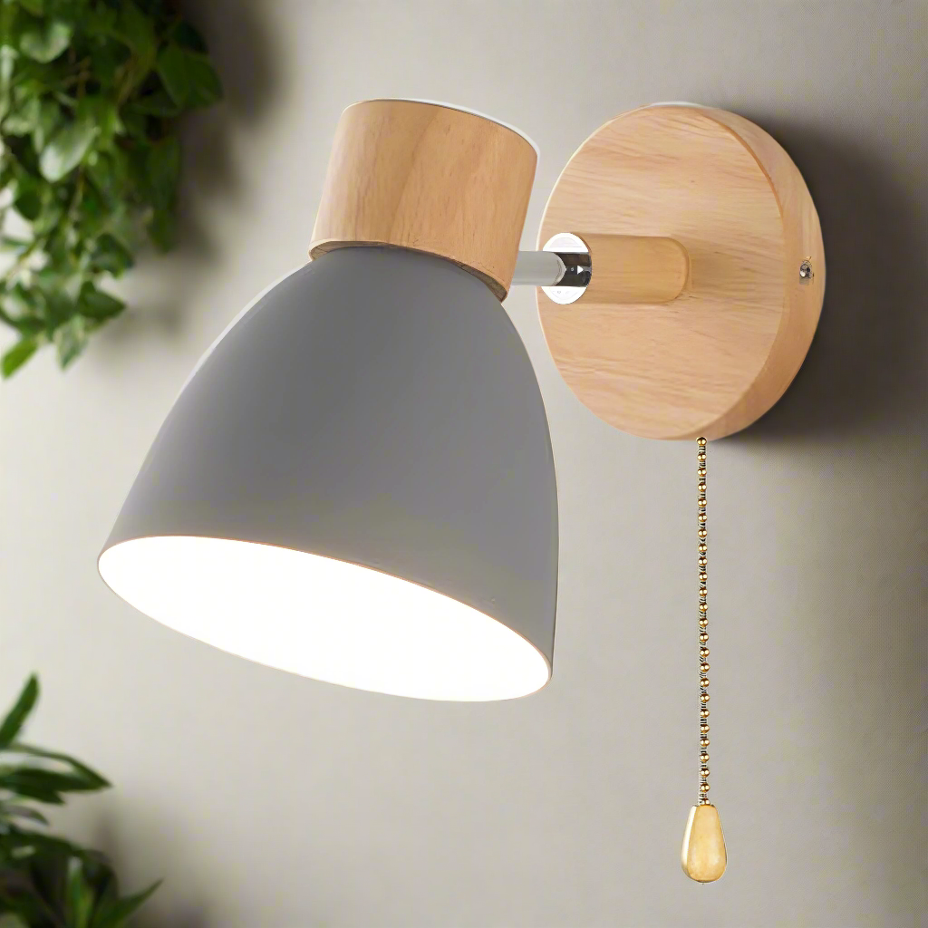 BowLift Nordic-Modern Wooden Wall Lamp with Hanging Switch