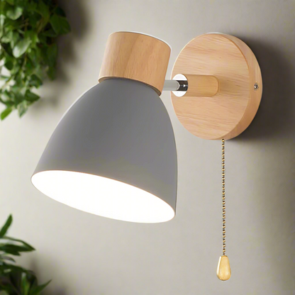 BowLift Nordic-Modern Wooden Wall Lamp with Hanging Switch
