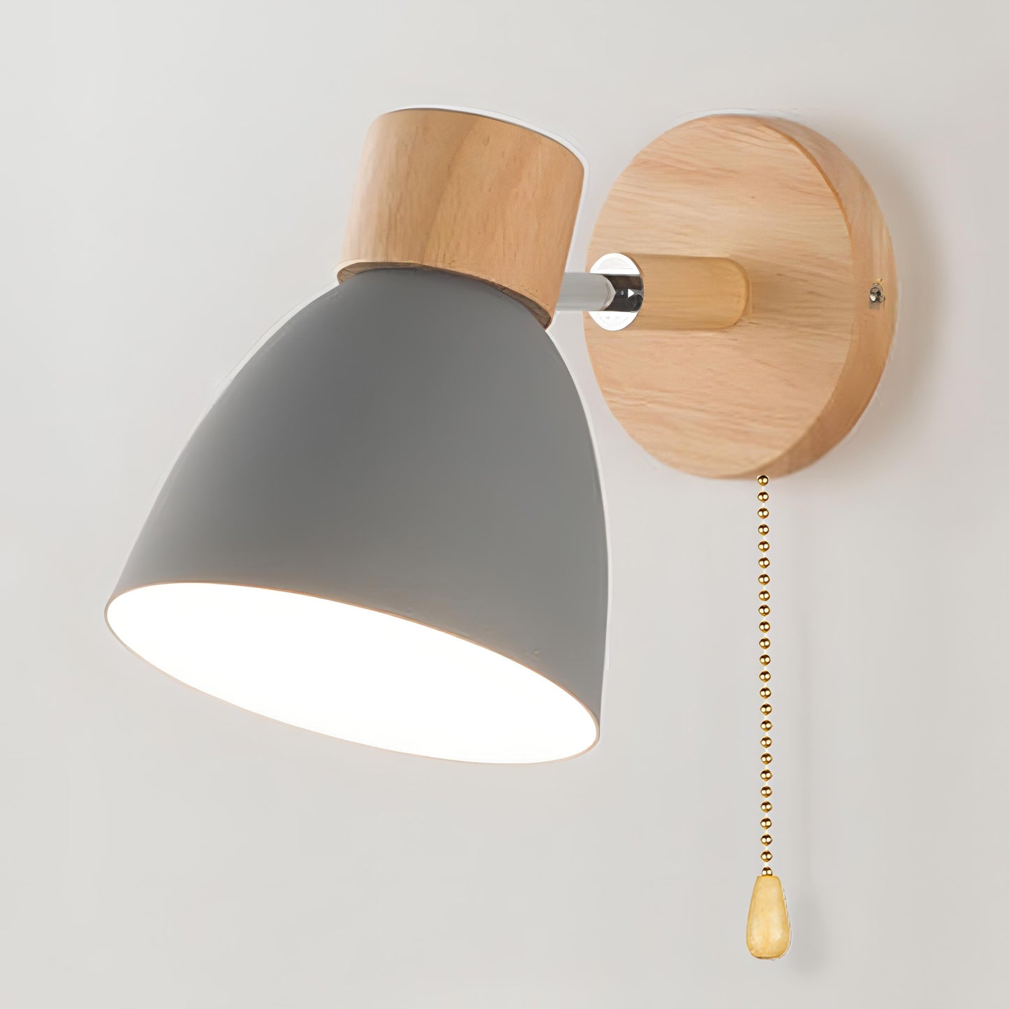 BowLift Nordic-Modern Wooden Wall Lamp with Hanging Switch
