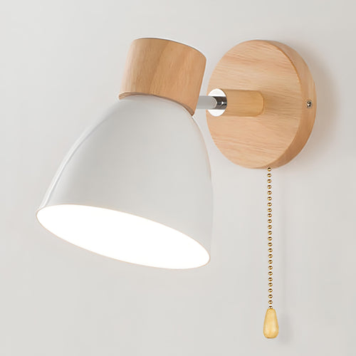 BowLift Nordic-Modern Wooden Wall Lamp with Hanging Switch