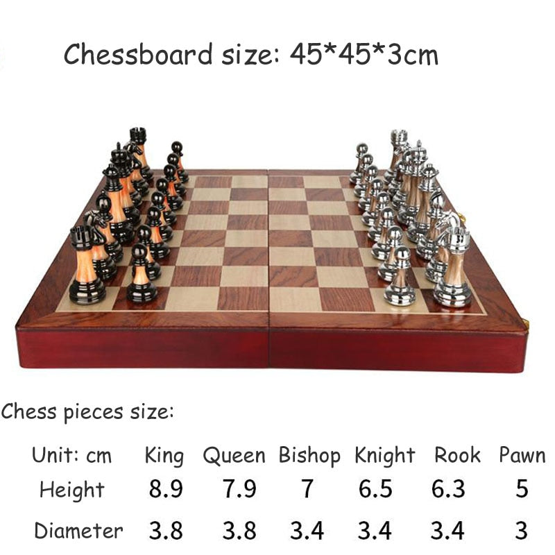 LZINA™ | Luxurious chess set made of metal with a large 45 cm wooden board