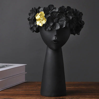 LZINA™ | Nordic Girl Head Flower Resin Vase Statue Flower Flower Vases for Office Desktop Dried Flowers Ornaments Decor Container