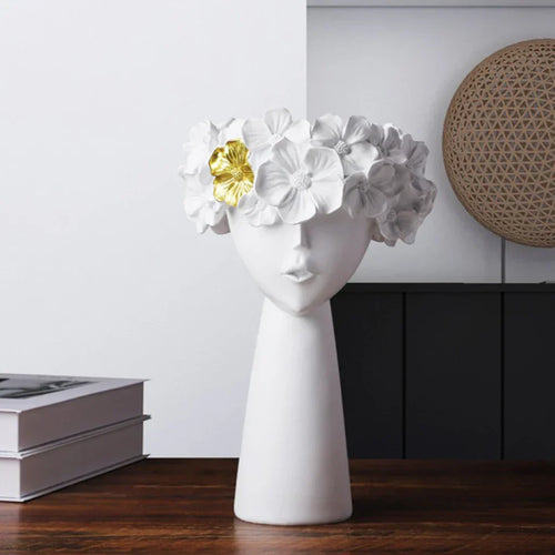 LZINA™ | Nordic Girl Head Flower Resin Vase Statue Flower Flower Vases for Office Desktop Dried Flowers Ornaments Decor Container