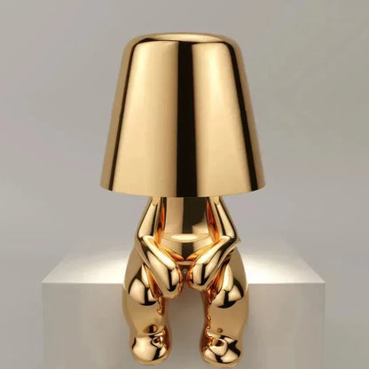 BowLift Golden Man LED Thinker Table Lamp – Playful Nightstand Light for Bedroom Decor