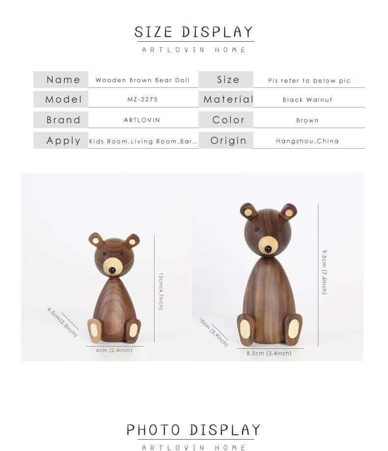 LZINA™ | Danish Wood Brown Bear Family Ornaments