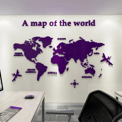 Map Of The World 3d Wall Mural Crystal Mirrored Acrylic World Map Wall Decal Sticker For Office Living Room Kid's Room Creative DIY Home Decor | Bowlift