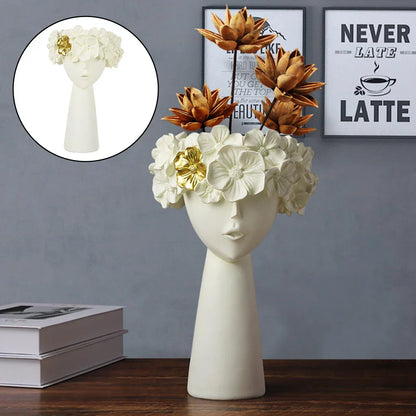 LZINA™ | Nordic Girl Head Flower Resin Vase Statue Flower Vases for Office Desktop Dried Flowers Ornaments Decor Container