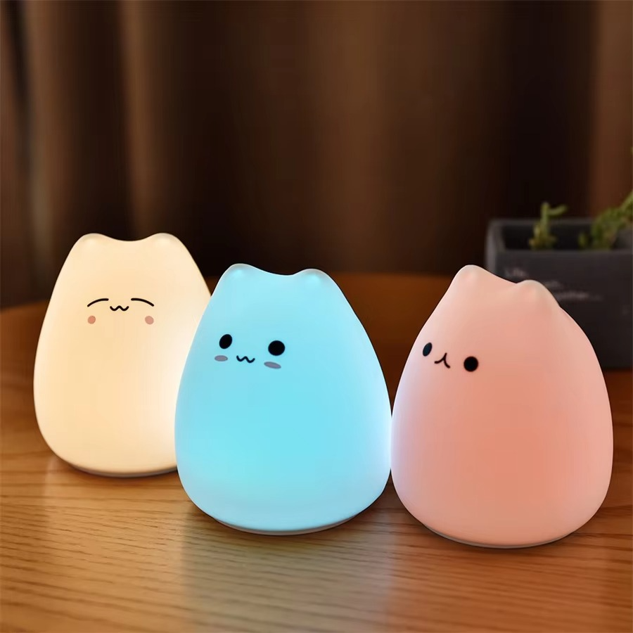 LZINA™ | Charming Cat Silicone Night Light with 7-Color Touch Sensor