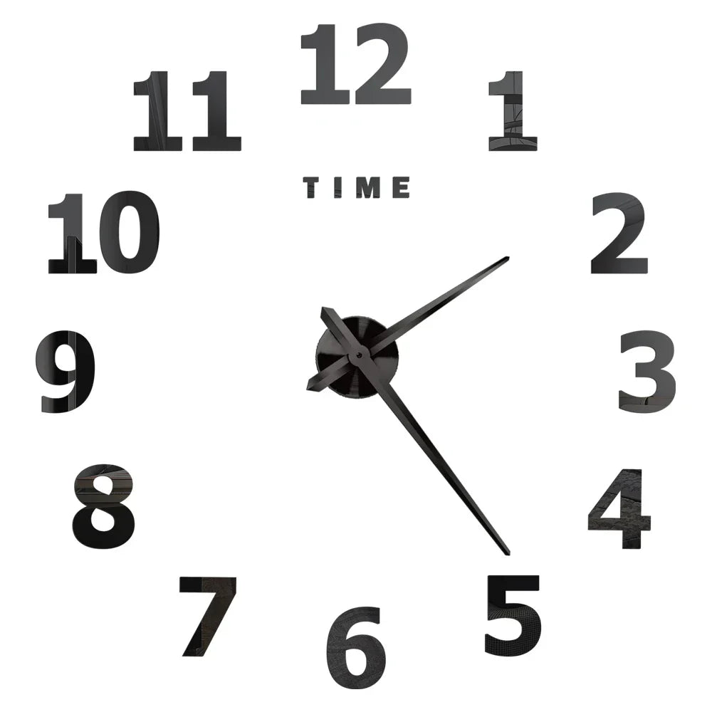 Big Wall Clock DIY 3D Self Adhesive Mirrored Acrylic Wall Clock For Kitchen Dining Room Living Room Creative Home Decor | Bowlift