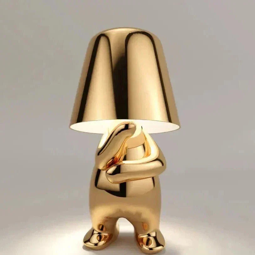 BowLift Golden Man LED Thinker Table Lamp – Playful Nightstand Light for Bedroom Decor