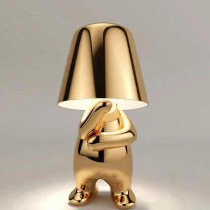 BowLift Golden Man LED Thinker Table Lamp – Playful Nightstand Light for Bedroom Decor