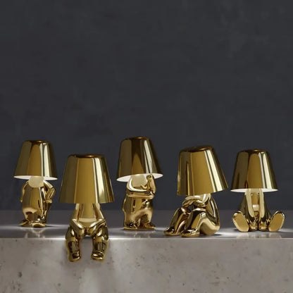 BowLift Golden Man LED Thinker Table Lamp – Playful Nightstand Light for Bedroom Decor