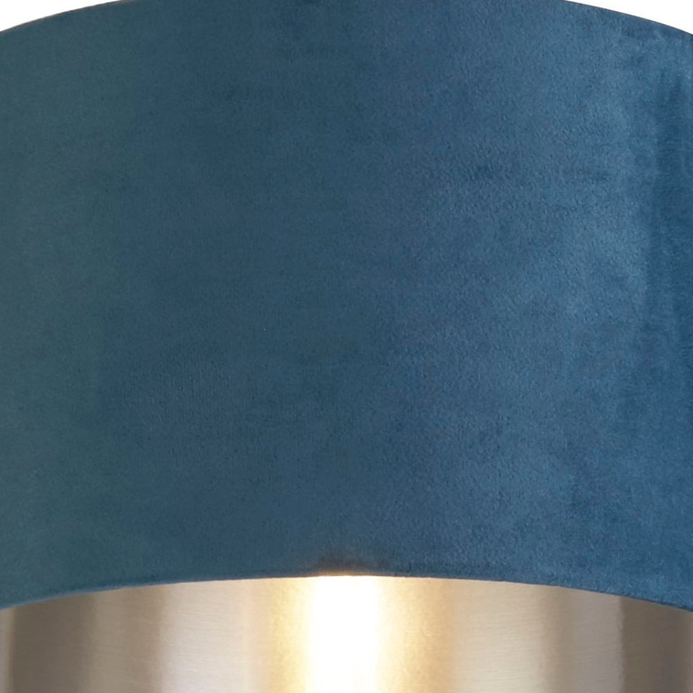 BowLift Teal Velvet Vintage Drum Shade – Easy Fit, Silver Interior, 28cm