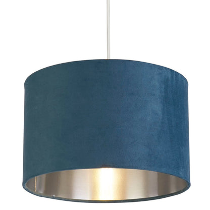 BowLift Teal Velvet Vintage Drum Shade – Easy Fit, Silver Interior, 28cm