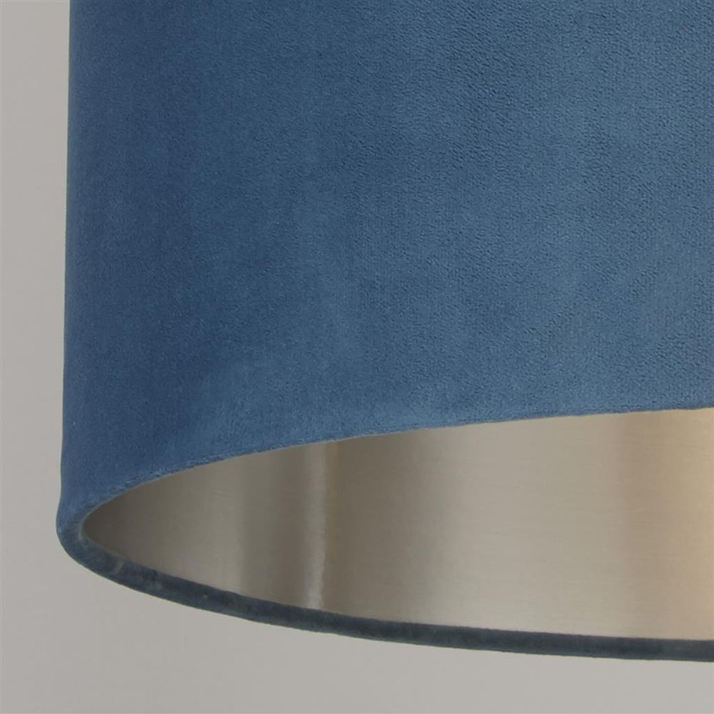 BowLift Teal Velvet Vintage Drum Shade – Easy Fit, Silver Interior, 28cm