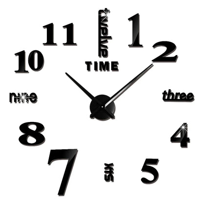 Big Wall Clock DIY 3D Self Adhesive Mirrored Acrylic Wall Clock For Kitchen Dining Room Living Room Creative Home Decor | Bowlift