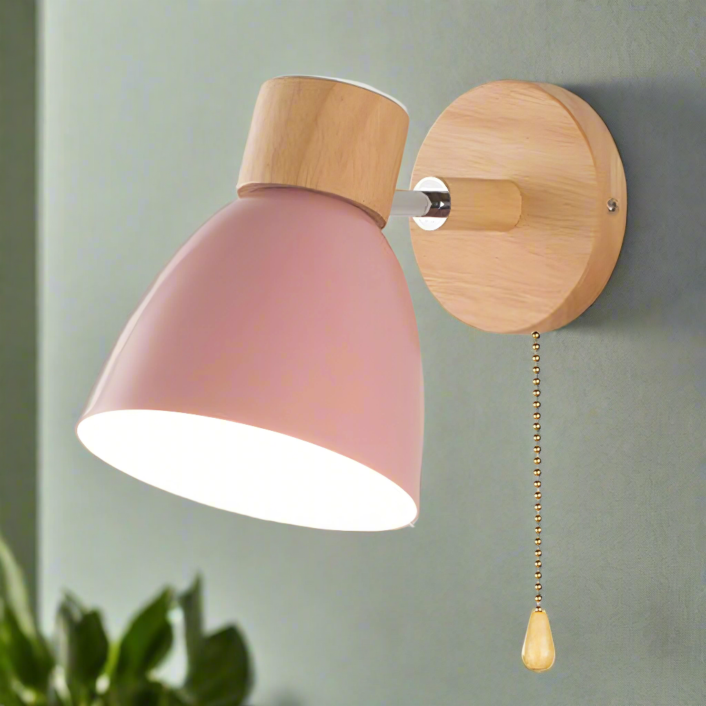 BowLift Nordic-Modern Wooden Wall Lamp with Hanging Switch