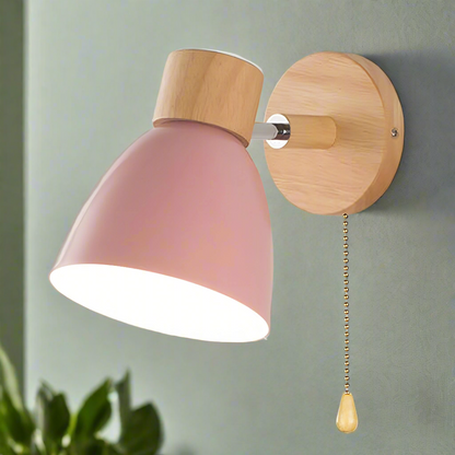 BowLift Nordic-Modern Wooden Wall Lamp with Hanging Switch