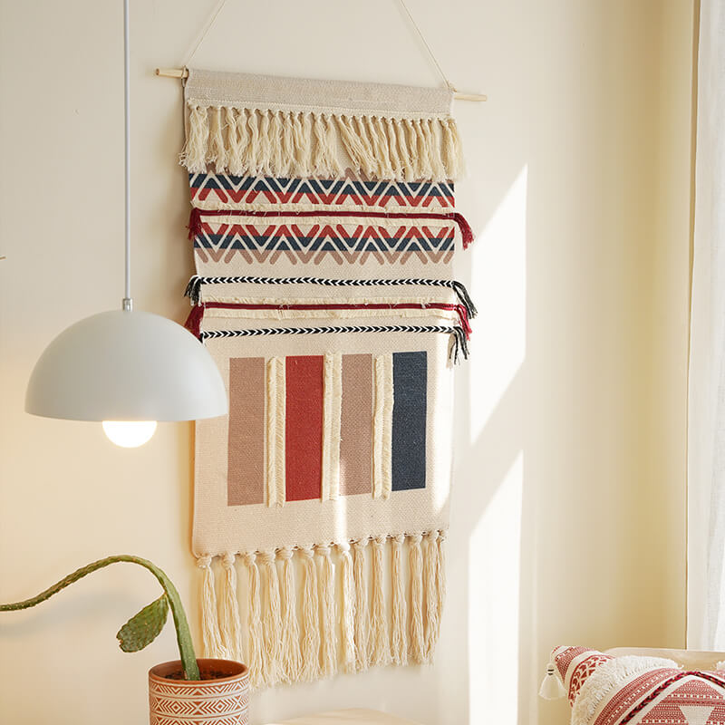 LZINA™ | Handwoven geometric pattern tassel wall hanging