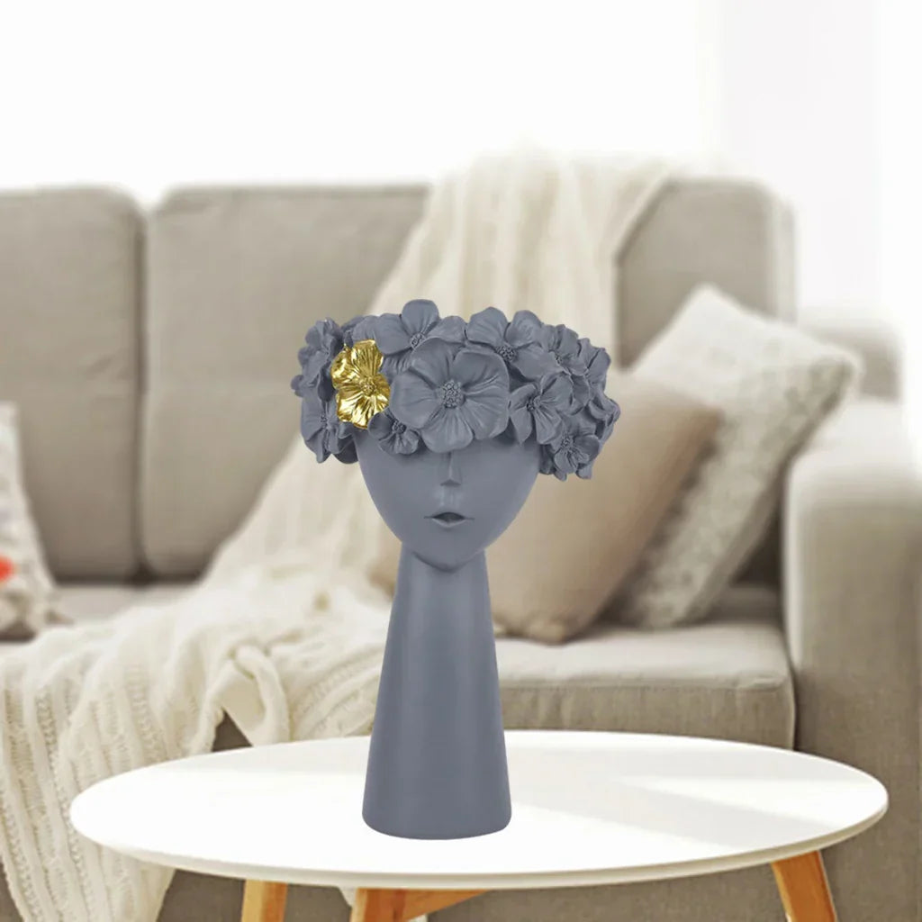 LZINA™ | Nordic Girl Head Flower Resin Vase Statue Flower Flower Vases for Office Desktop Dried Flowers Ornaments Decor Container