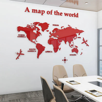 Map Of The World 3d Wall Mural Crystal Mirrored Acrylic World Map Wall Decal Sticker For Office Living Room Kid's Room Creative DIY Home Decor | Bowlift