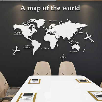 Map Of The World 3d Wall Mural Crystal Mirrored Acrylic World Map Wall Decal Sticker For Office Living Room Kid's Room Creative DIY Home Decor | Bowlift