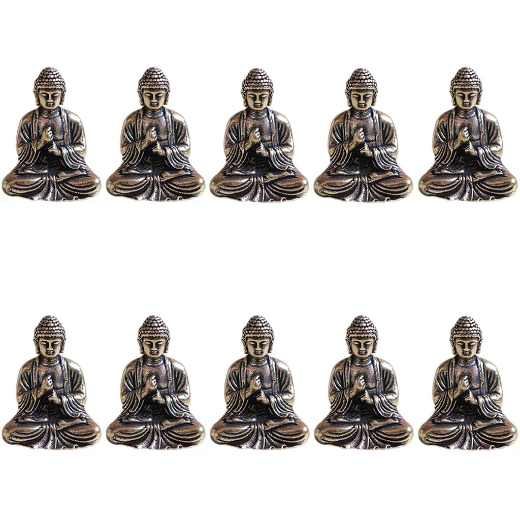 LZINA™ | 10 pieces mini brass sitting Buddha statue figure for travel Buddhism worship home office desk decoration
