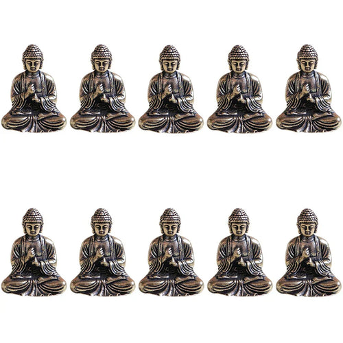 LZINA™ | 10 pieces mini brass sitting Buddha statue figure for travel Buddhism worship home office desk decoration