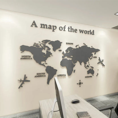 Map Of The World 3d Wall Mural Crystal Mirrored Acrylic World Map Wall Decal Sticker For Office Living Room Kid's Room Creative DIY Home Decor | Bowlift