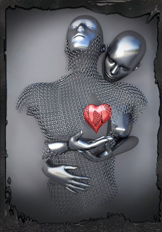 LZINA™ | Metal Figure Statues Styles Abstract Canvas Painting Couples Wall Art Love Sculpture Poster Print Home Decor Living Room Gifts