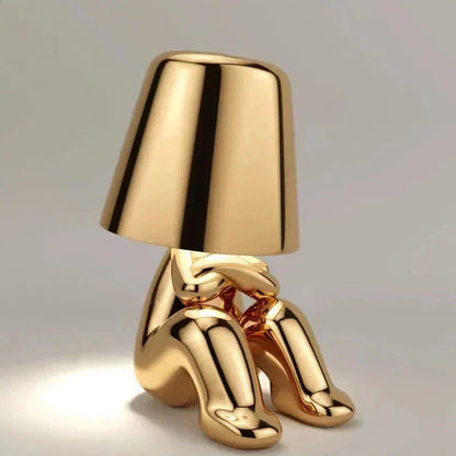 BowLift Golden Man LED Thinker Table Lamp – Playful Nightstand Light for Bedroom Decor