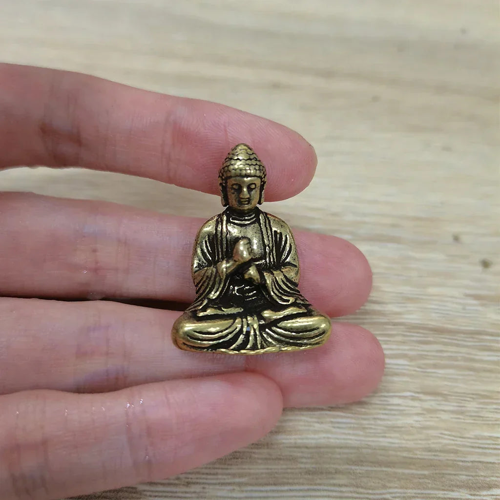 LZINA™ | 10 pieces mini brass sitting Buddha statue figure for travel Buddhism worship home office desk decoration