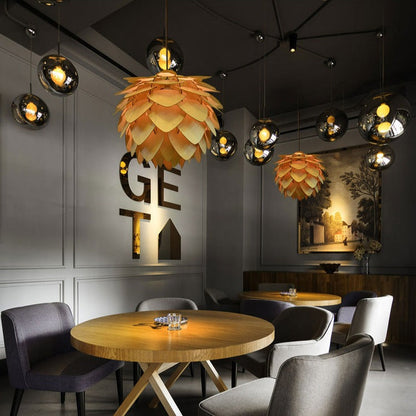BowLift | Handcrafted Wooden Pine Cone Pendant Light