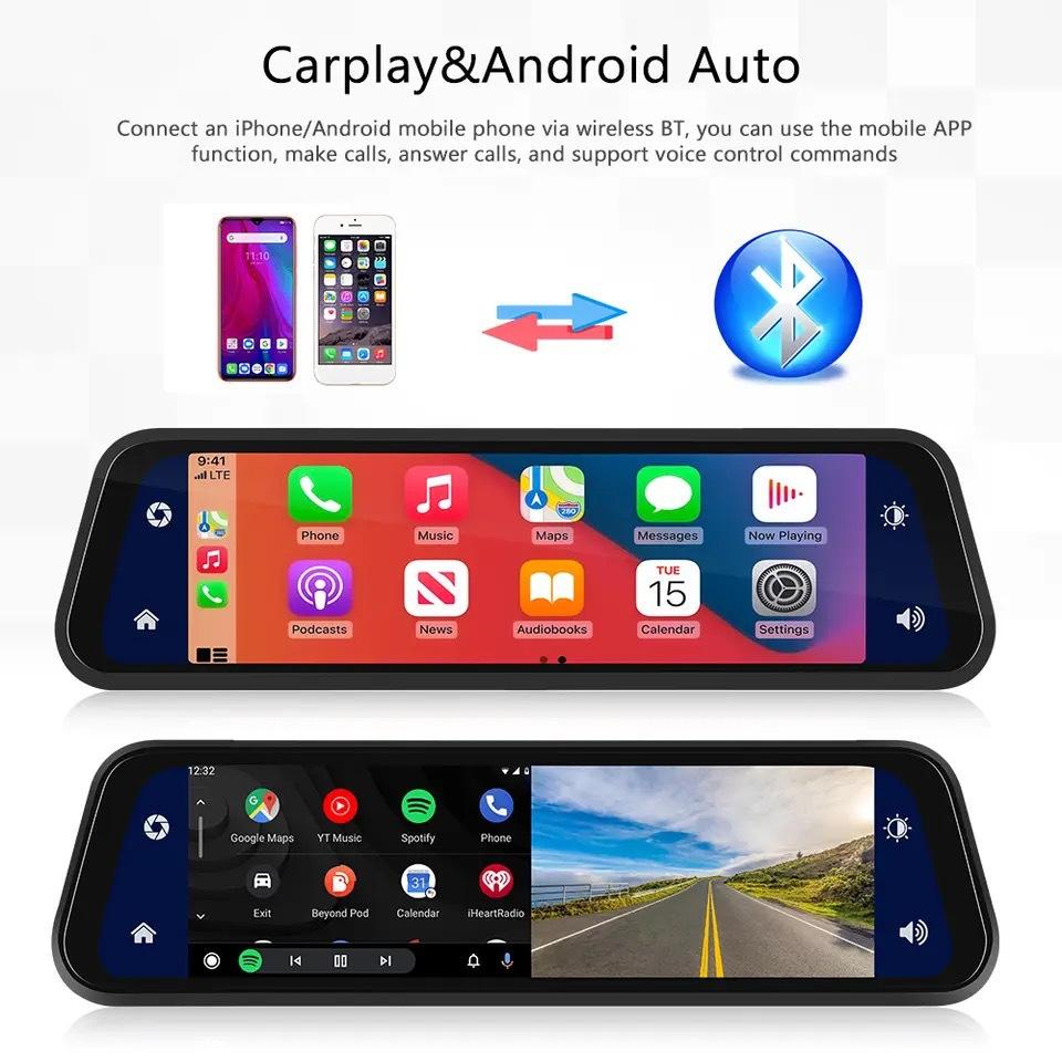 BowLift | VisionMirror Pro – Ultra HD Mirror Dash Cam with Wireless CarPlay & Android Auto