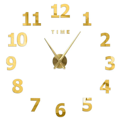 Big Wall Clock DIY 3D Self Adhesive Mirrored Acrylic Wall Clock For Kitchen Dining Room Living Room Creative Home Decor | Bowlift