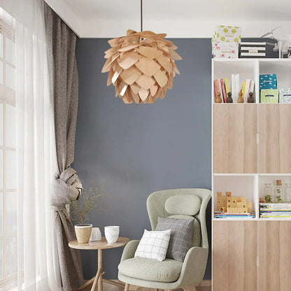 BowLift | Handcrafted Wooden Pine Cone Pendant Light