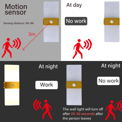 BowLift Motion-Sensor Wall Light – Modern Aluminum & Acrylic Decorative Fixture for Interior Lighting (Kitchen, Bedroom, Hallway, Corridor)