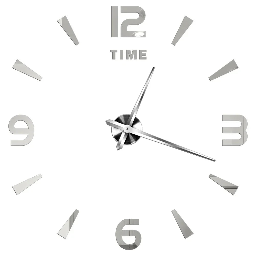 Big Wall Clock DIY 3D Self Adhesive Mirrored Acrylic Wall Clock For Kitchen Dining Room Living Room Creative Home Decor | Bowlift