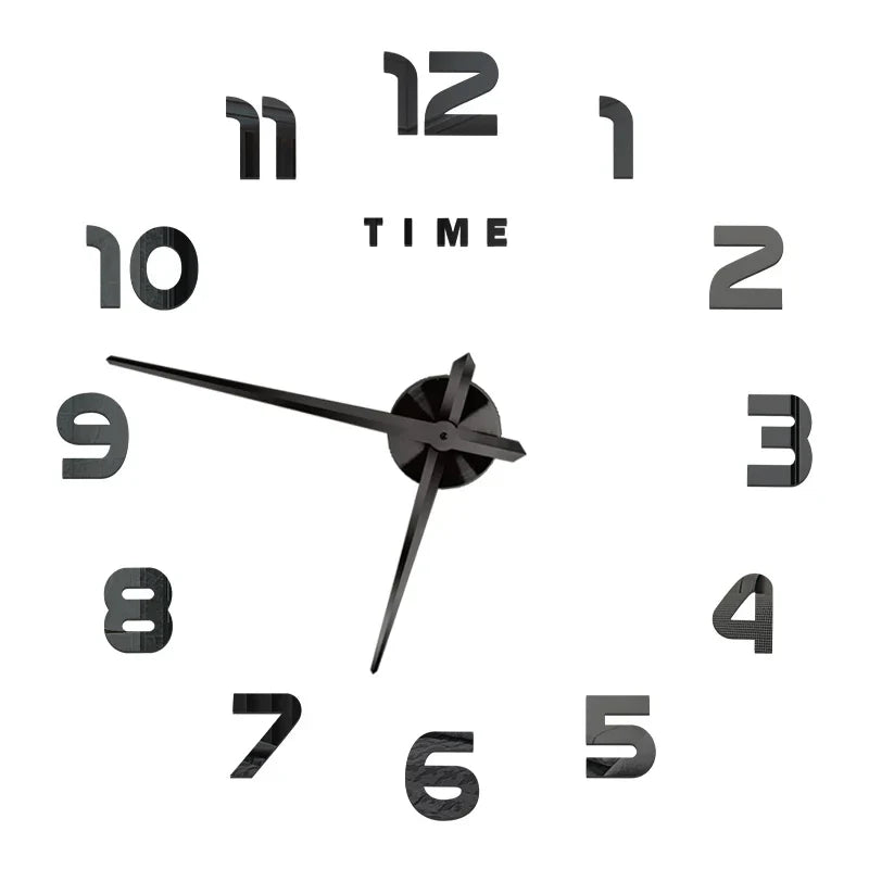 Big Wall Clock DIY 3D Self Adhesive Mirrored Acrylic Wall Clock For Kitchen Dining Room Living Room Creative Home Decor | Bowlift