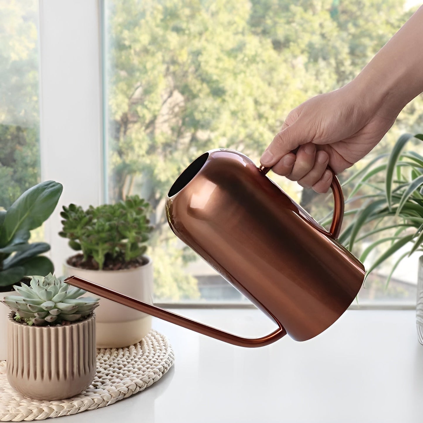 BowLift Stainless Steel Pourer: 1.5L Long-Handled Watering Can for Plants & Flowers