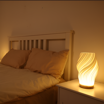 BowLift DreamWave: Modern Cream-Colored 3D Wave Lamp with an Elegant Metal Base