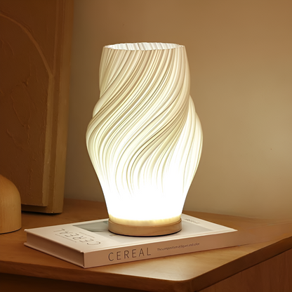 BowLift DreamWave: Modern Cream-Colored 3D Wave Lamp with an Elegant Metal Base