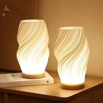 BowLift DreamWave: Modern Cream-Colored 3D Wave Lamp with an Elegant Metal Base