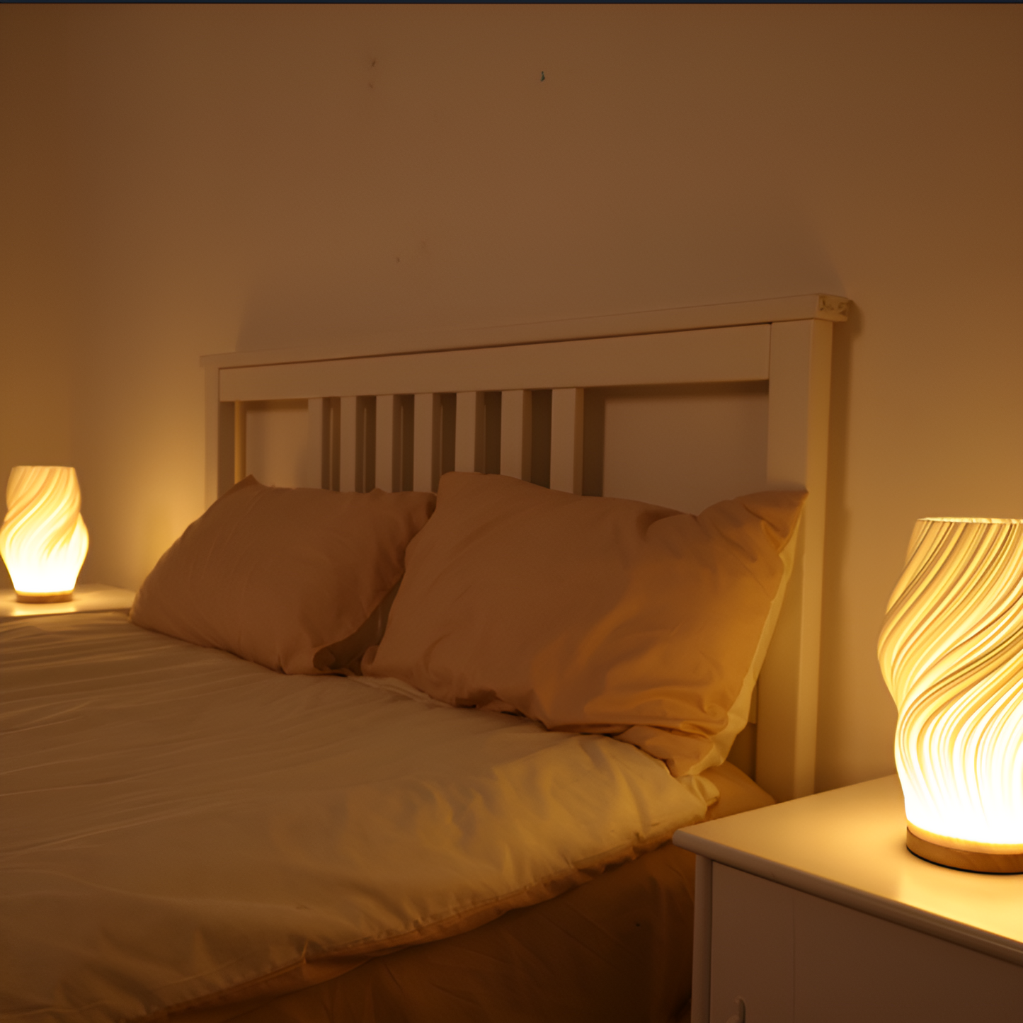 BowLift DreamWave: Modern Cream-Colored 3D Wave Lamp with an Elegant Metal Base