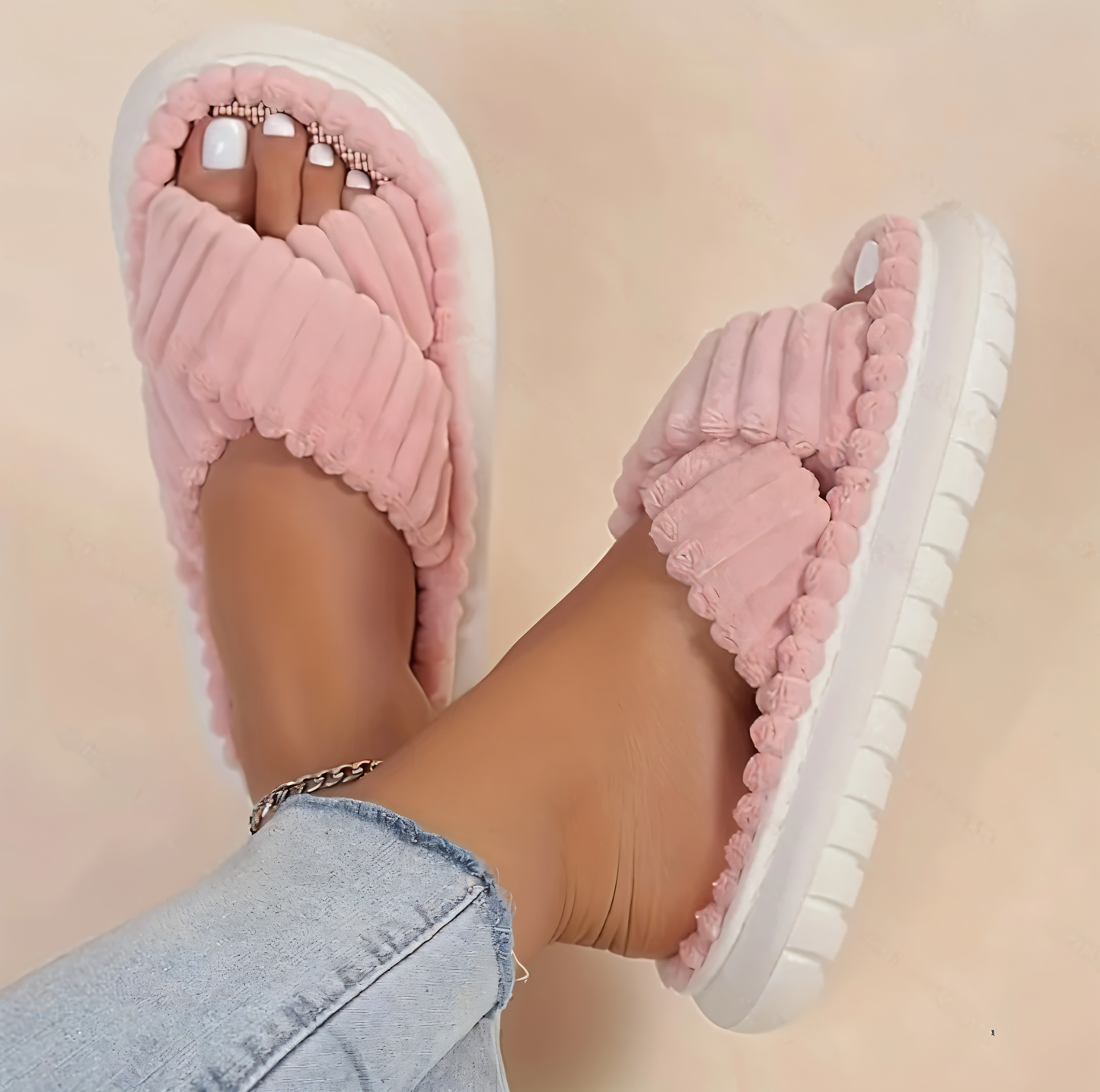 BowLift | Sofie - Plush Lined Slippers with Cross Band