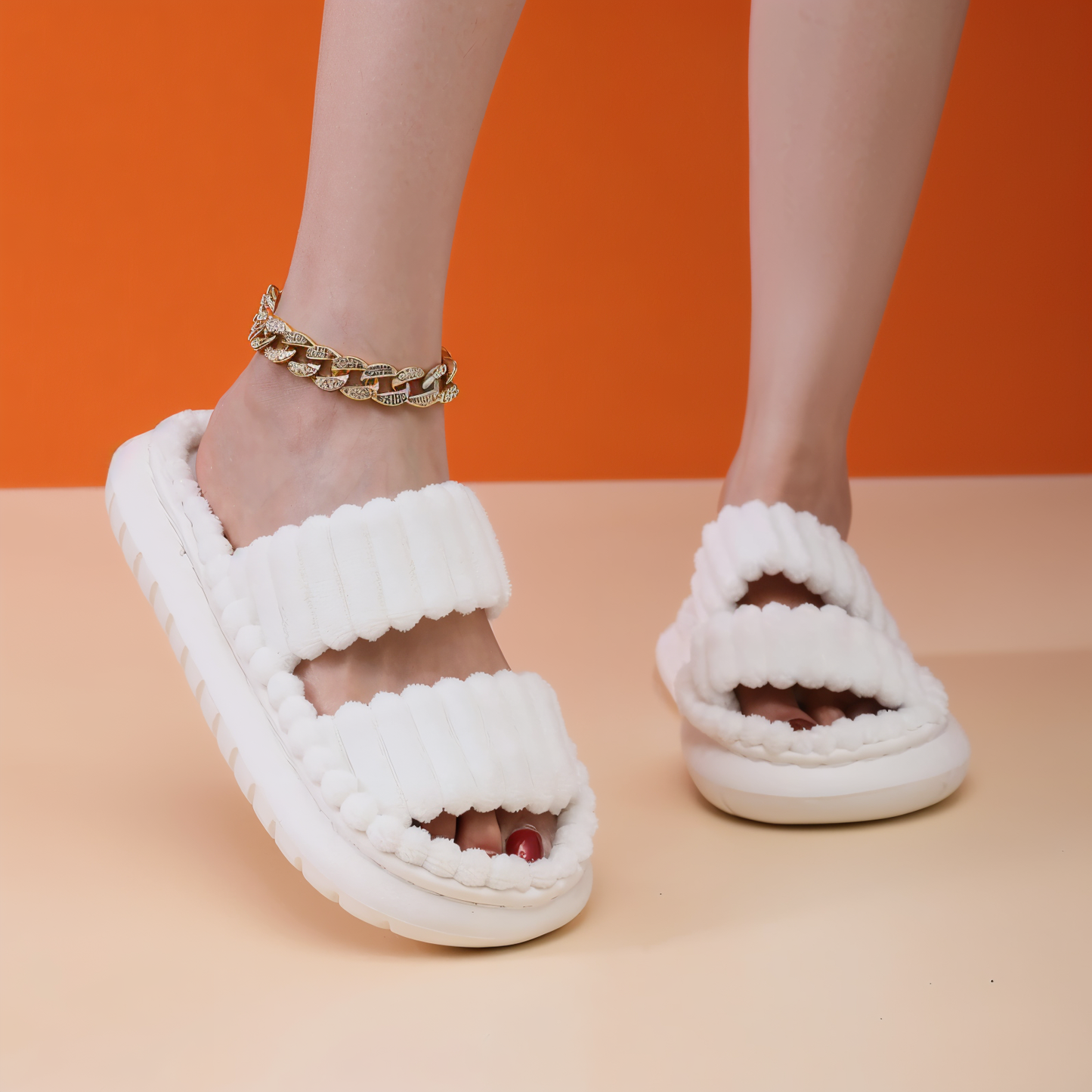 BowLift | Sofie - Lined slippers made of plush with cross band